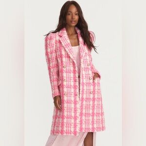 NWT LoveShackFancy Asryn Plaid Wool Blend Coat in Majestic Pink
